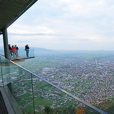 View of Dornbirn from the Karren mountain station, with Lake of Constance in the background